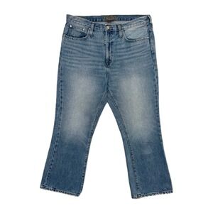 J Crew Point Sur Jeans Women's Sz 32 Kick Butt Crop Distress Whiskers blue Denim